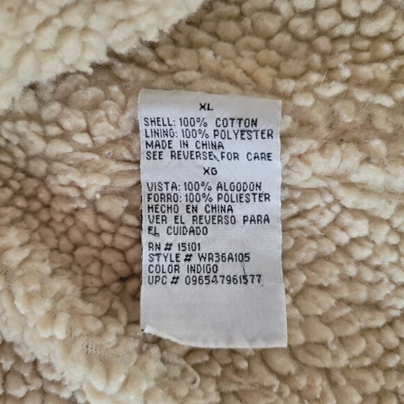 Vintage Wrangler Hero Men XL Blue Denim Sherpa Lined Vest Corduroy Collar, Zip - Picture 5 of 7